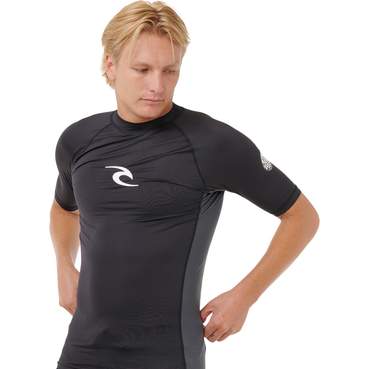2026 Rip Curl Mens Waves Perf Short Sleeve Rash Vest 16MMRV - Black